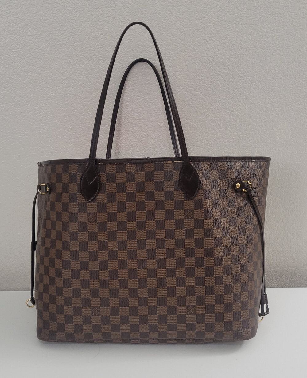 Louis Vuitton Neverfull MM Damier Ebene Tote Bag Red Lining Authentic FL3190